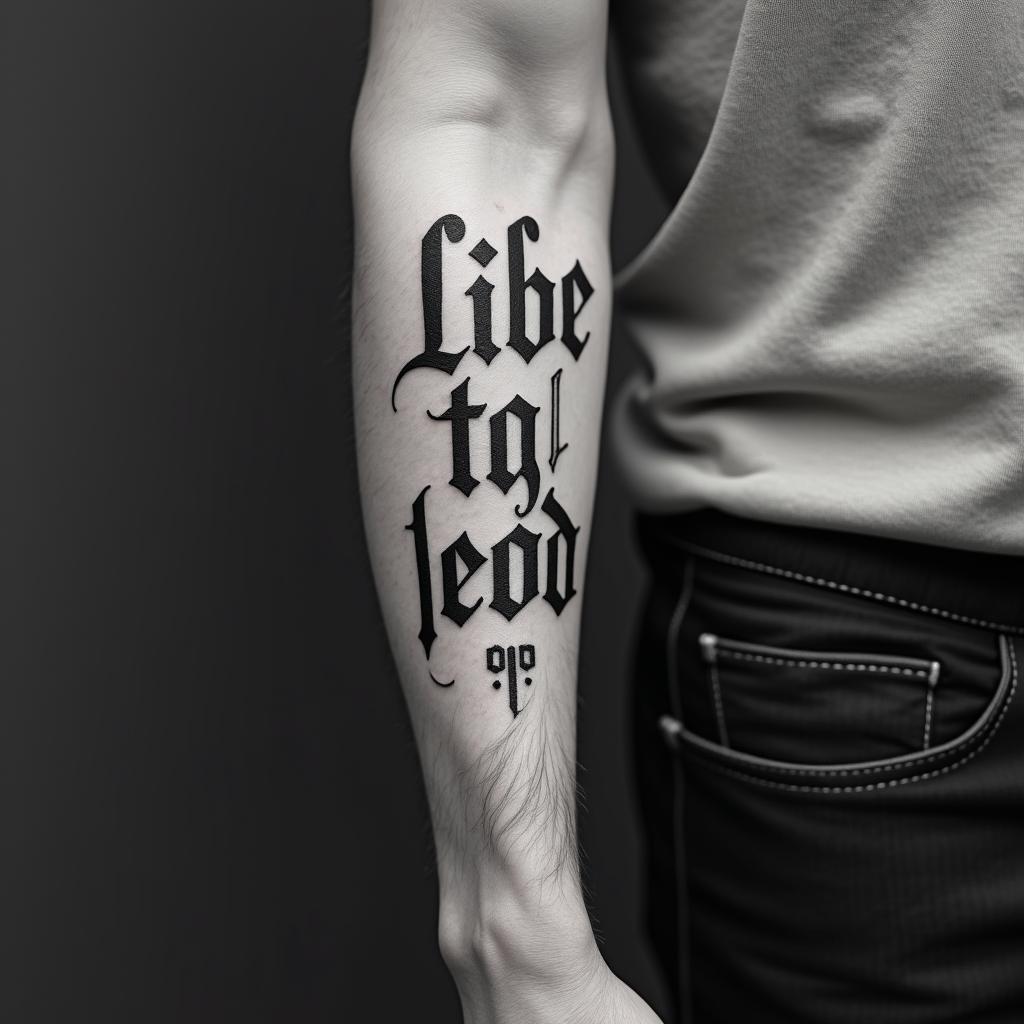 New Mexicotext-based tattoo, gothic font ultra-realistic, perfectly placed, high-quality font design, photo-realistic shading, 8k, high quality, finely detailed typography - Variation 8
