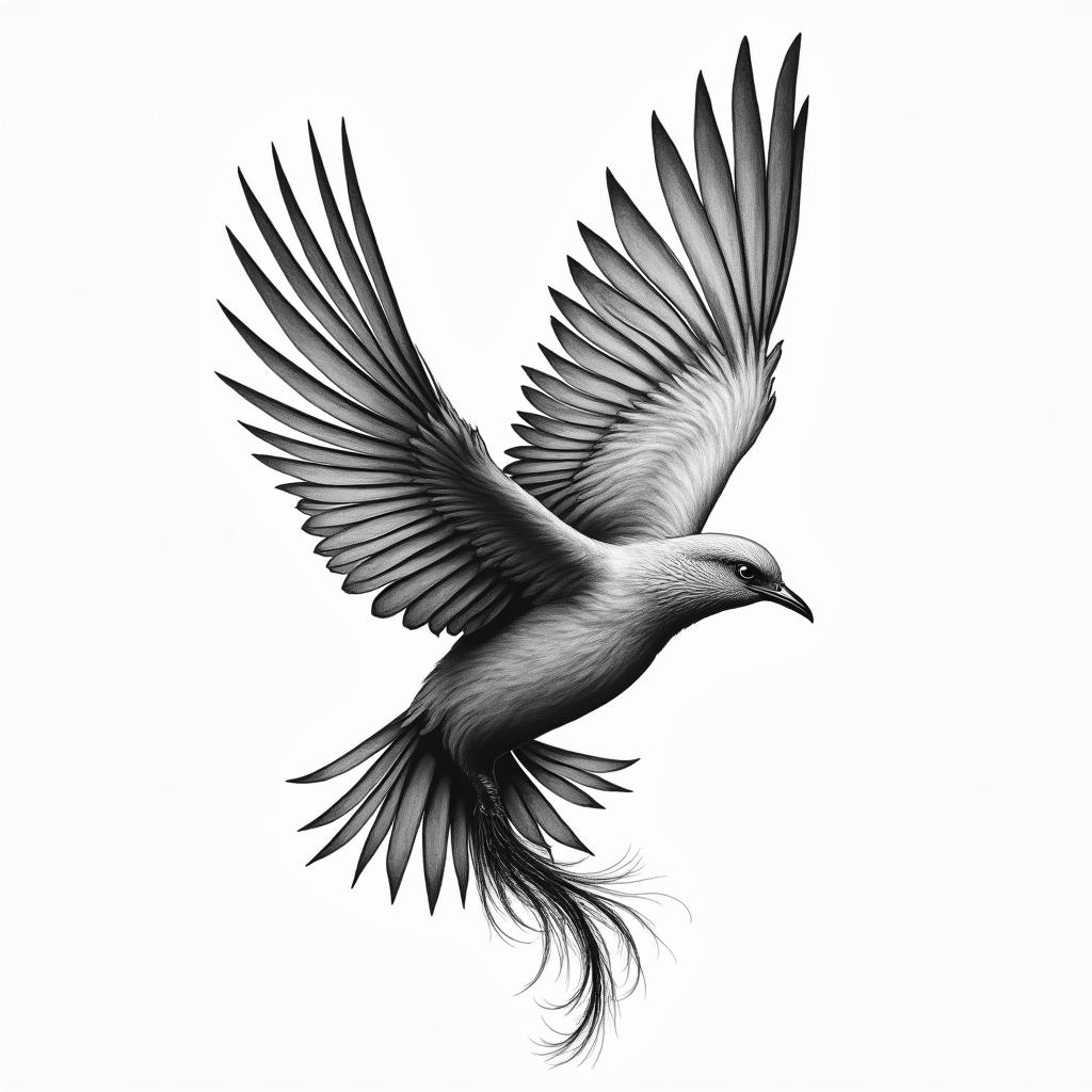 Feather going turning into birdshigly detailed tattoo - Variation 3