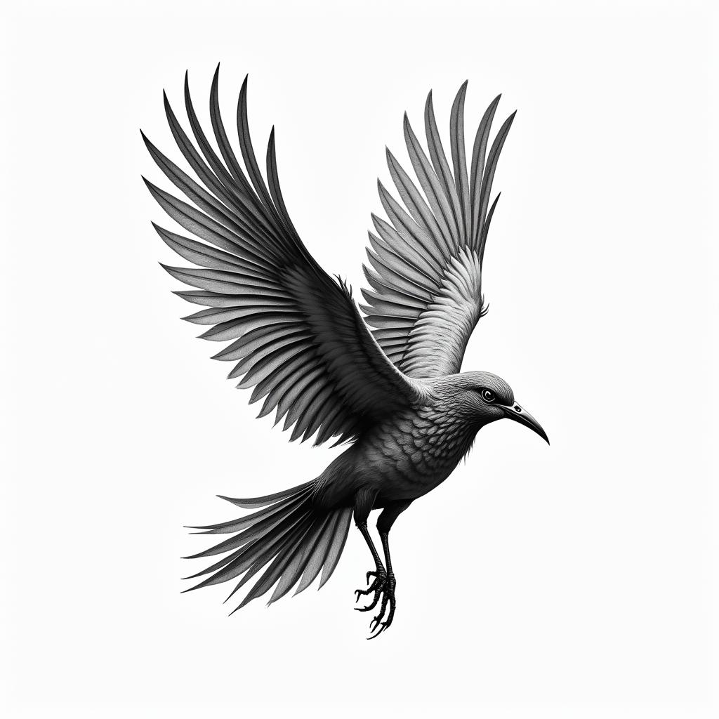 Feather going turning into birdshigly detailed tattoo - Variation 2