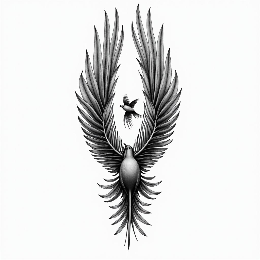 Feather going turning into birdshigly detailed tattoo - Variation 4