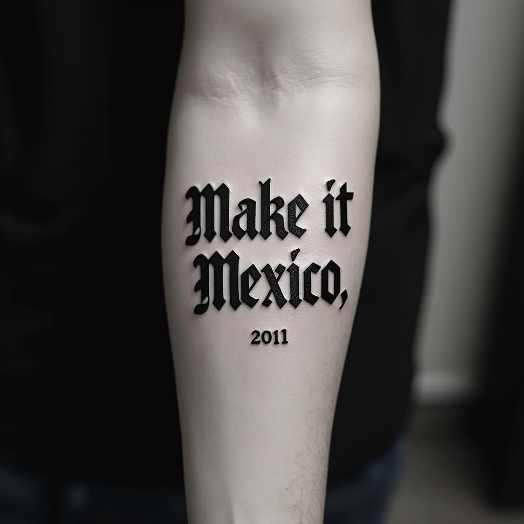 Make it say NEW MEXICOtext-based tattoo, gothic font ultra-realistic, perfectly placed, high-quality font design, photo-realistic shading, 8k, high quality, finely detailed typography - Variation 4