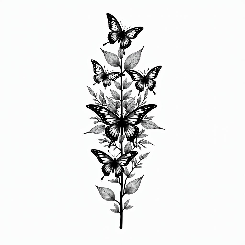 Butterflies, flowers, abstract, cancer, 1989in spiritual symbols tattoo style, featuring an intricate design incorporating elements, Hamsa hand, third eye, minimalist composition
