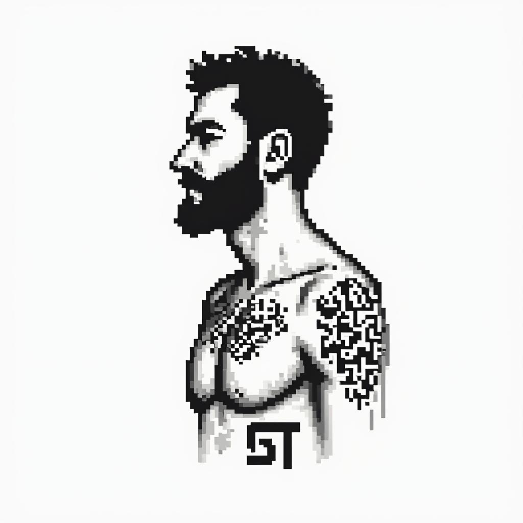 Steyr logoin 8-bit tattoo style, minimalistic pixel style tattoo, pixel art with simplified shapes and retro gaming visuals, inspired by 8-bit pixel based detailing - Variation 3