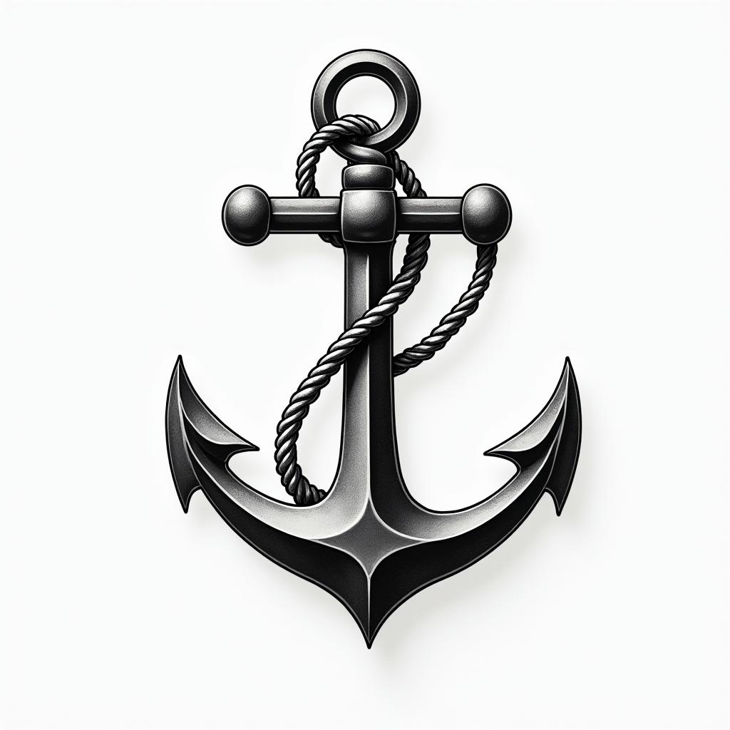 Anchor with nautical rope and compasshigly detailed tattoo - Variation 10
