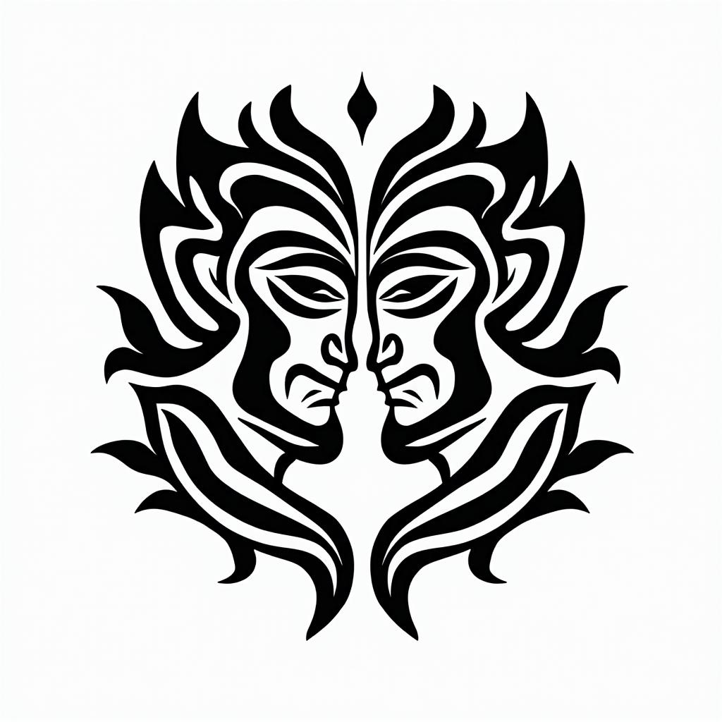 3 brothers who love it each otherin tribal tattoo style, featuring bold and black geometric shapes, curved lines, intertwine and flow seamlessly, creating a powerful and symbolic design, polynesian and maori styles