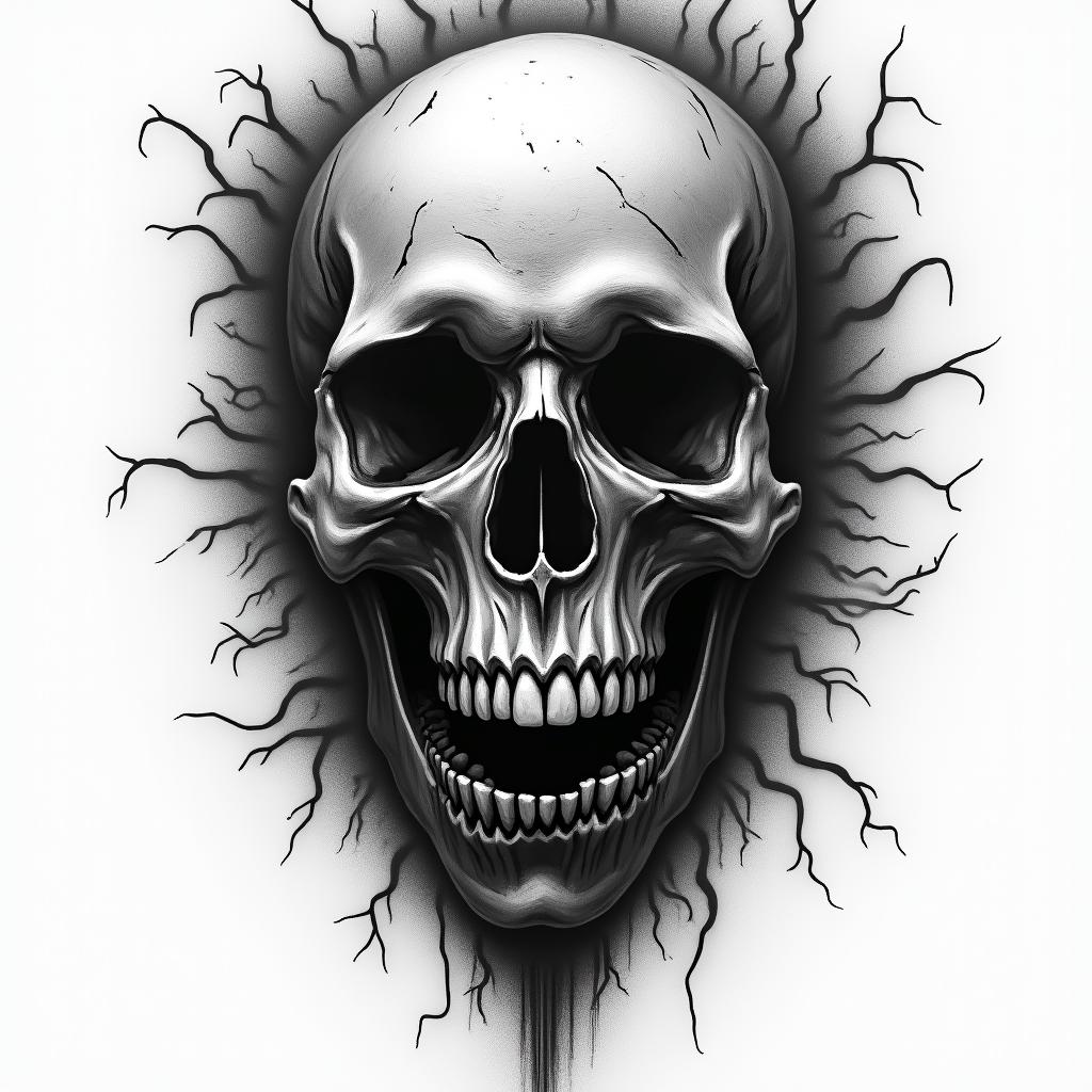 Germany in horror tattoo style, showcasing haunting and unsettling, dark and gritty textures with skulls, eerie faces, jgged designs, bold and intense shading - Variation 4