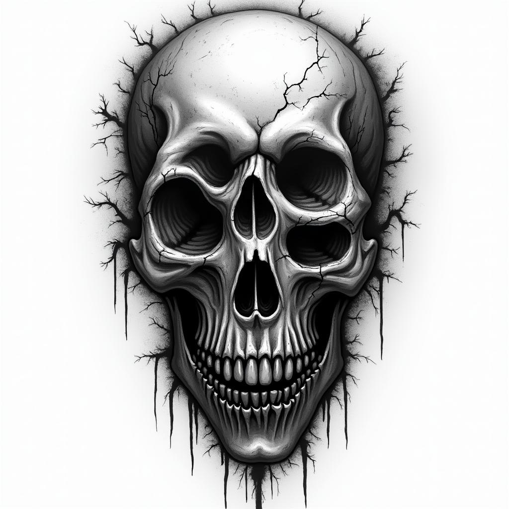 Germany in horror tattoo style, showcasing haunting and unsettling, dark and gritty textures with skulls, eerie faces, jgged designs, bold and intense shading - Variation 3