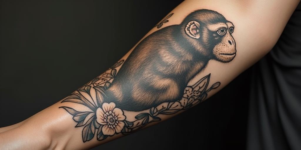 My late partner who dies loved monkeys and coffee and was from Rhode Island.in victorian style tattoo, featuring vintage and elegant elements, ornate frames, roses, antique, sepia-toned color scheme - Variation 2