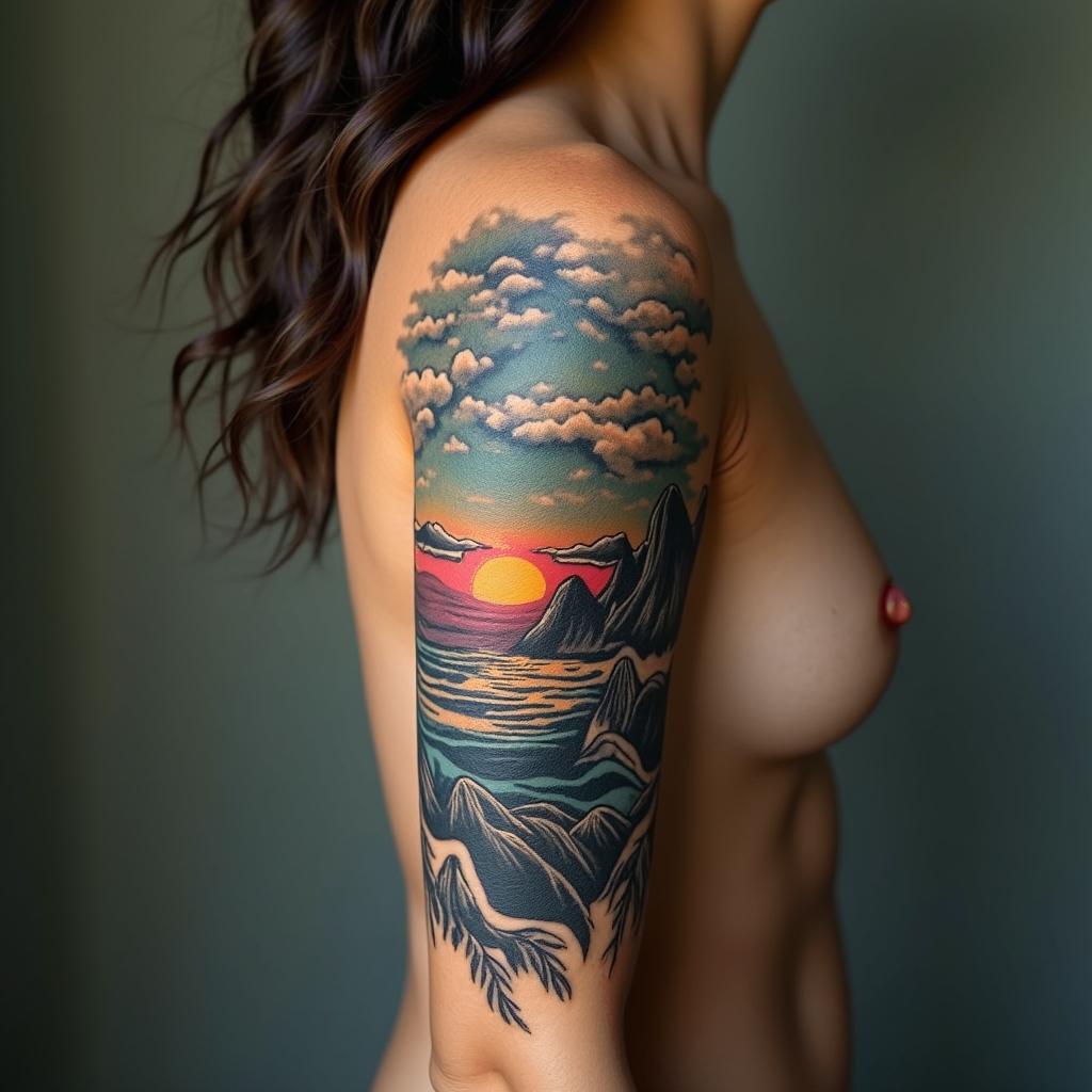 Sílvia, saggitarius, love to read, love the ocean and beachesin realism tattoo style, featuring a highly detailed, lifelike, capturing every detail, photorealistic, ultra realistic, intricate shading, smooth and sharp, - Variation 2