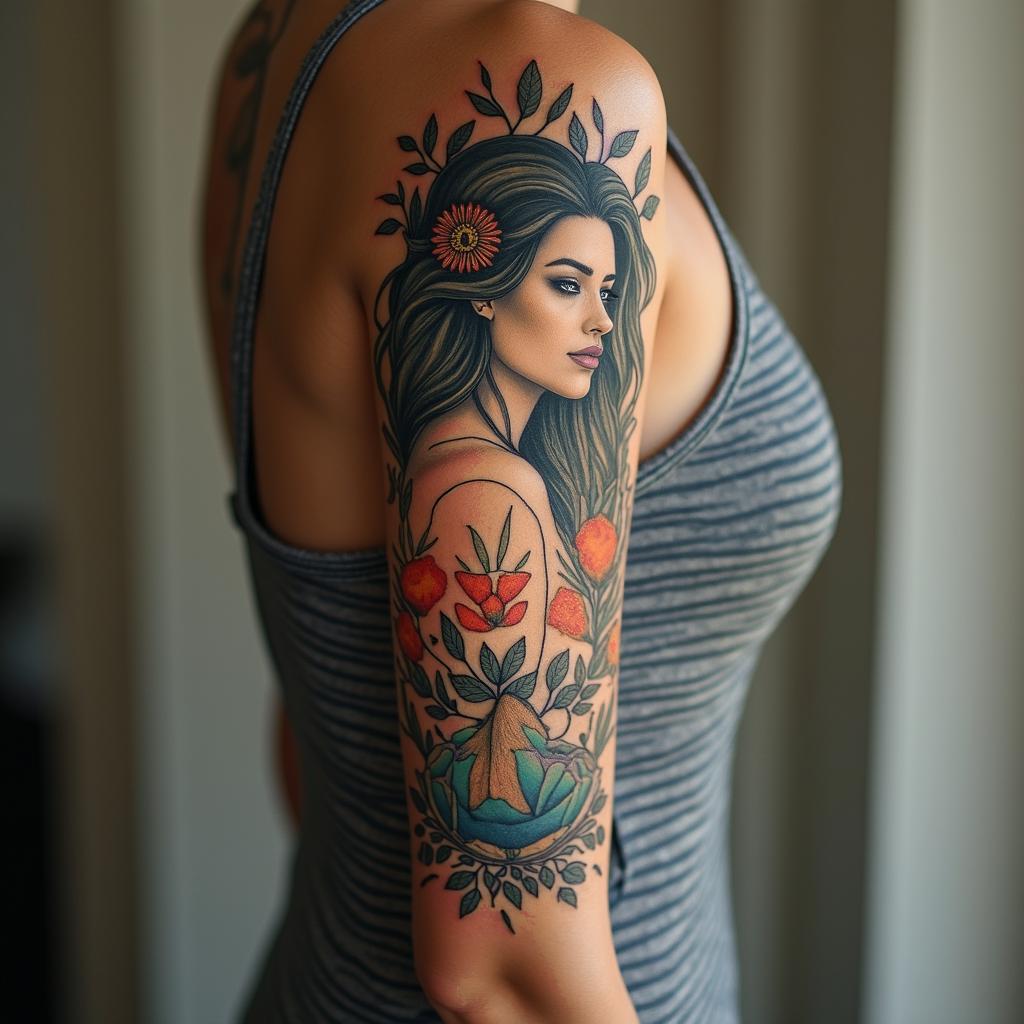 Sílvia, saggitarius, love to read, love the ocean and beachesin realism tattoo style, featuring a highly detailed, lifelike, capturing every detail, photorealistic, ultra realistic, intricate shading, smooth and sharp,