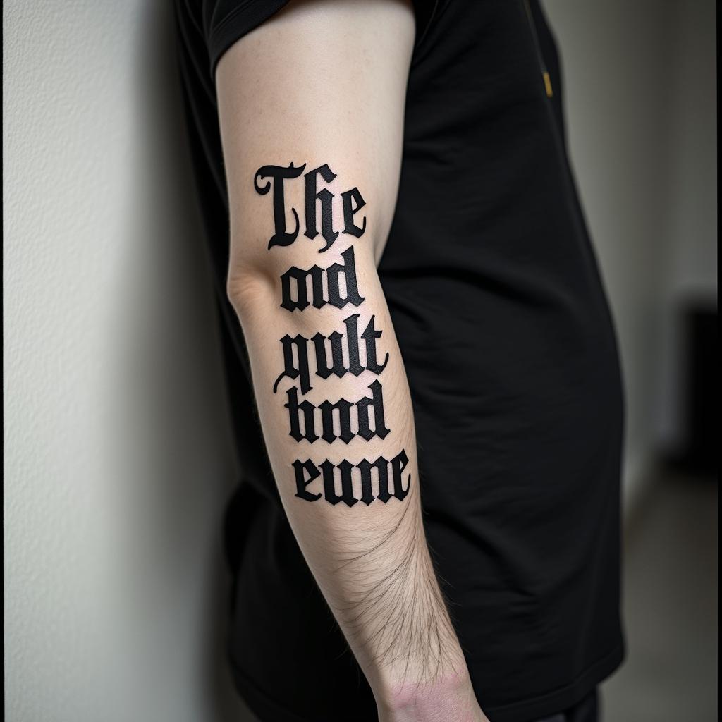 New Mexicotext-based tattoo, gothic font ultra-realistic, perfectly placed, high-quality font design, photo-realistic shading, 8k, high quality, finely detailed typography - Variation 4
