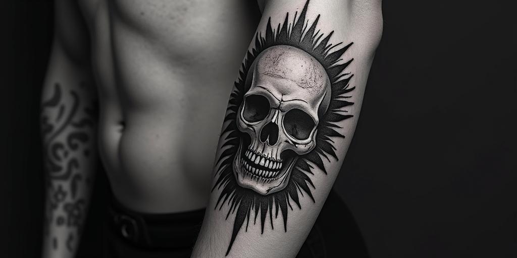 Fancy tribal in horror tattoo style, showcasing haunting and unsettling, dark and gritty textures with skulls, eerie faces, jgged designs, bold and intense shading - Variation 3