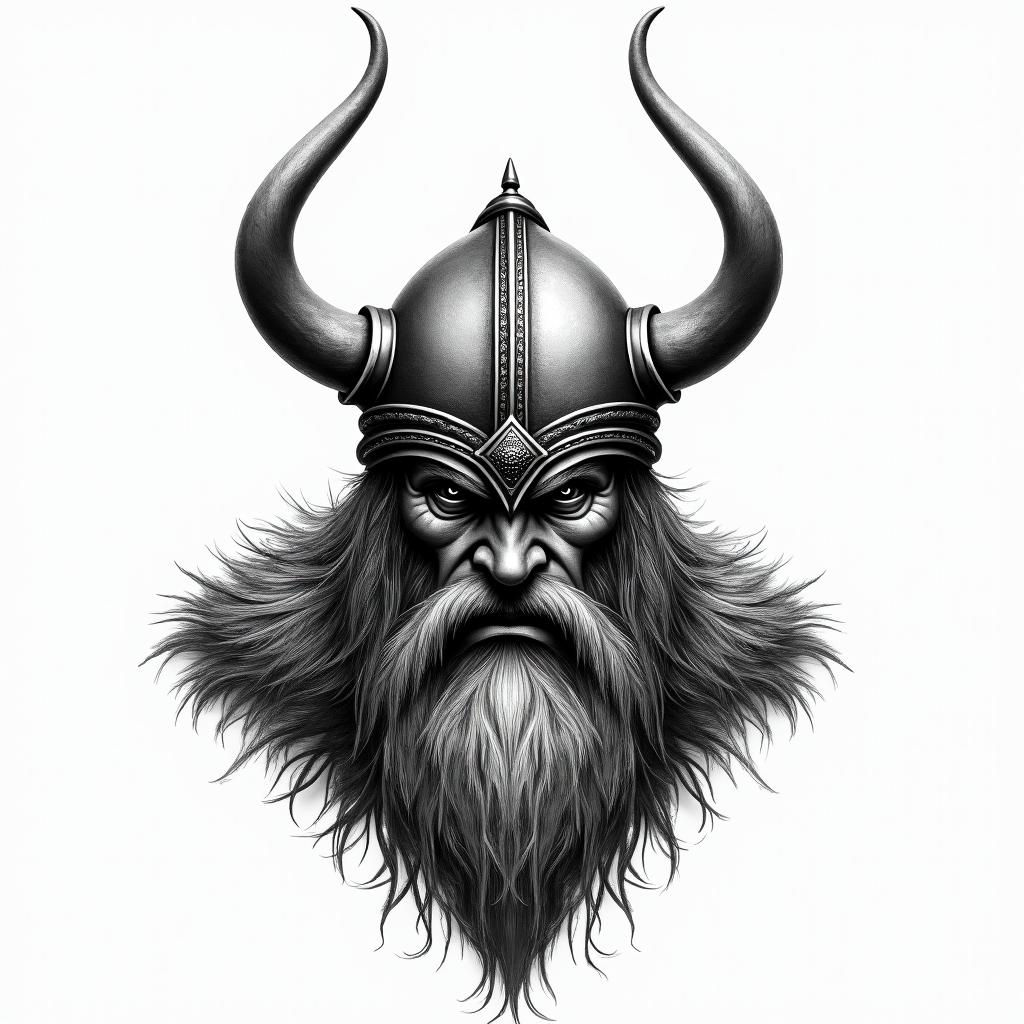 Fierce Viking with intricate helmet designhigly detailed tattoo - Variation 11
