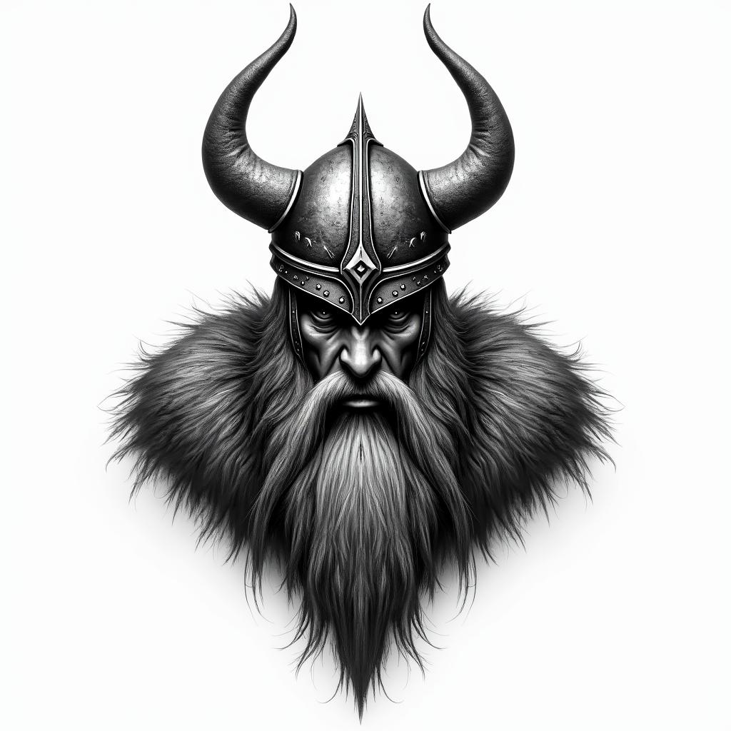 Fierce Viking with intricate helmet designhigly detailed tattoo - Variation 10