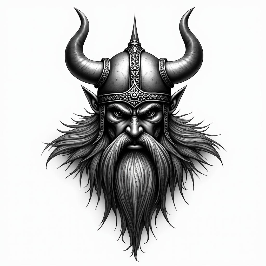 Fierce Viking with intricate helmet designhigly detailed tattoo - Variation 12