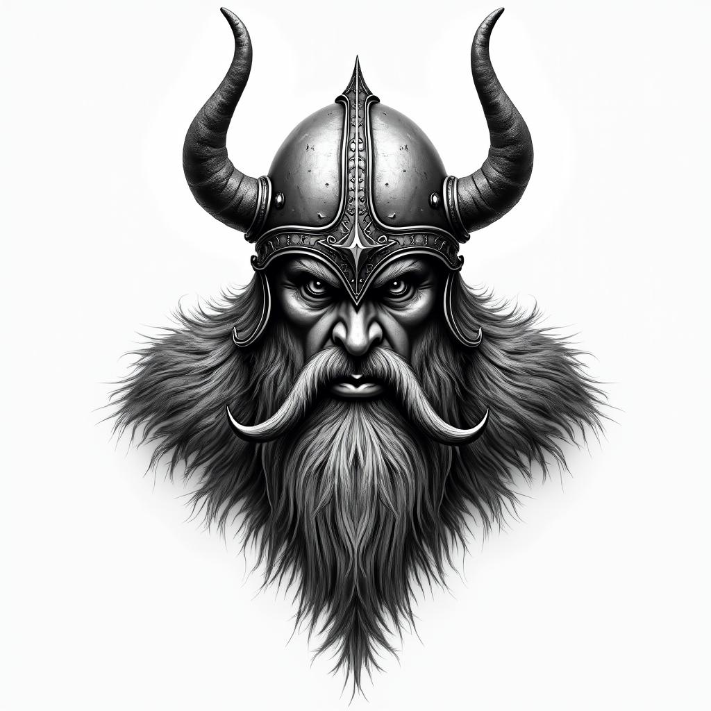 Fierce Viking with intricate helmet designhigly detailed tattoo - Variation 9