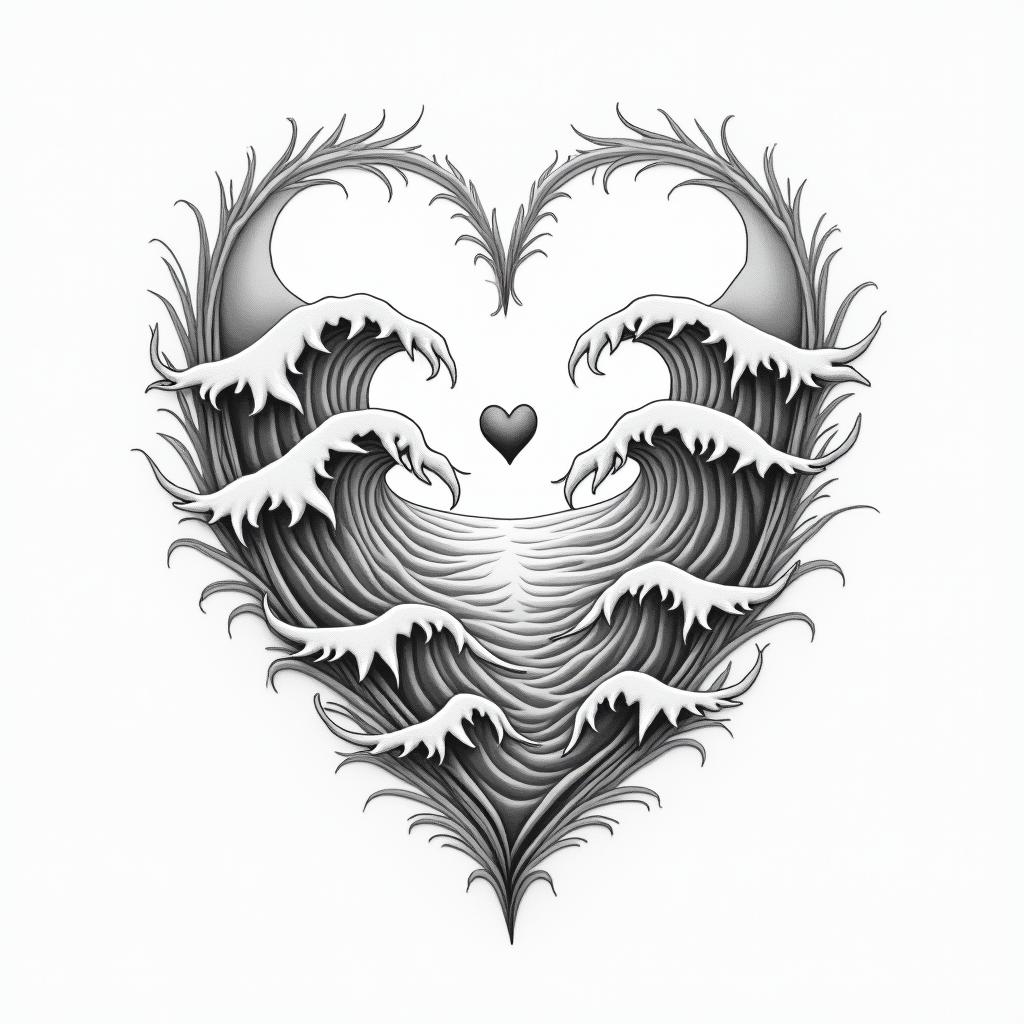 Expressing the love for my brothersin Modest style tattoo, featuring soft, delicate line work with simple and meaningful symbols, gentle waves, a heart, evoking a sense of serenity and grace, - Variation 4