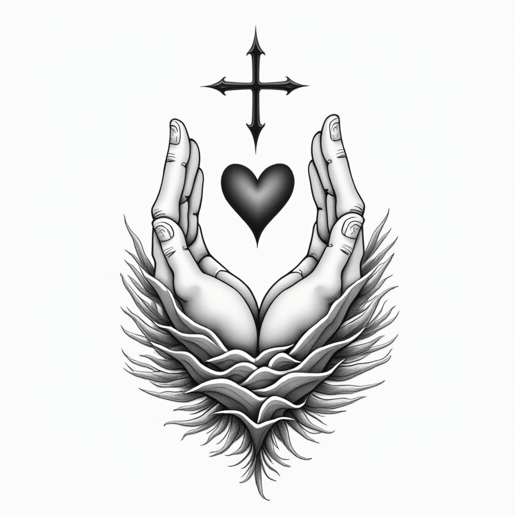 Expressing the love for my brothersin Modest style tattoo, featuring soft, delicate line work with simple and meaningful symbols, gentle waves, a heart, evoking a sense of serenity and grace, - Variation 2