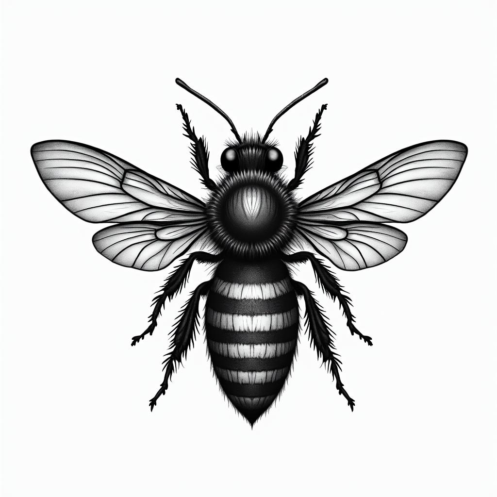 Melissa. Libra. Honeybee in geometric style tattoo, blending hexagons, mandala-inspired patterns, symmetrical and fractal design, clean lines, sharp angles