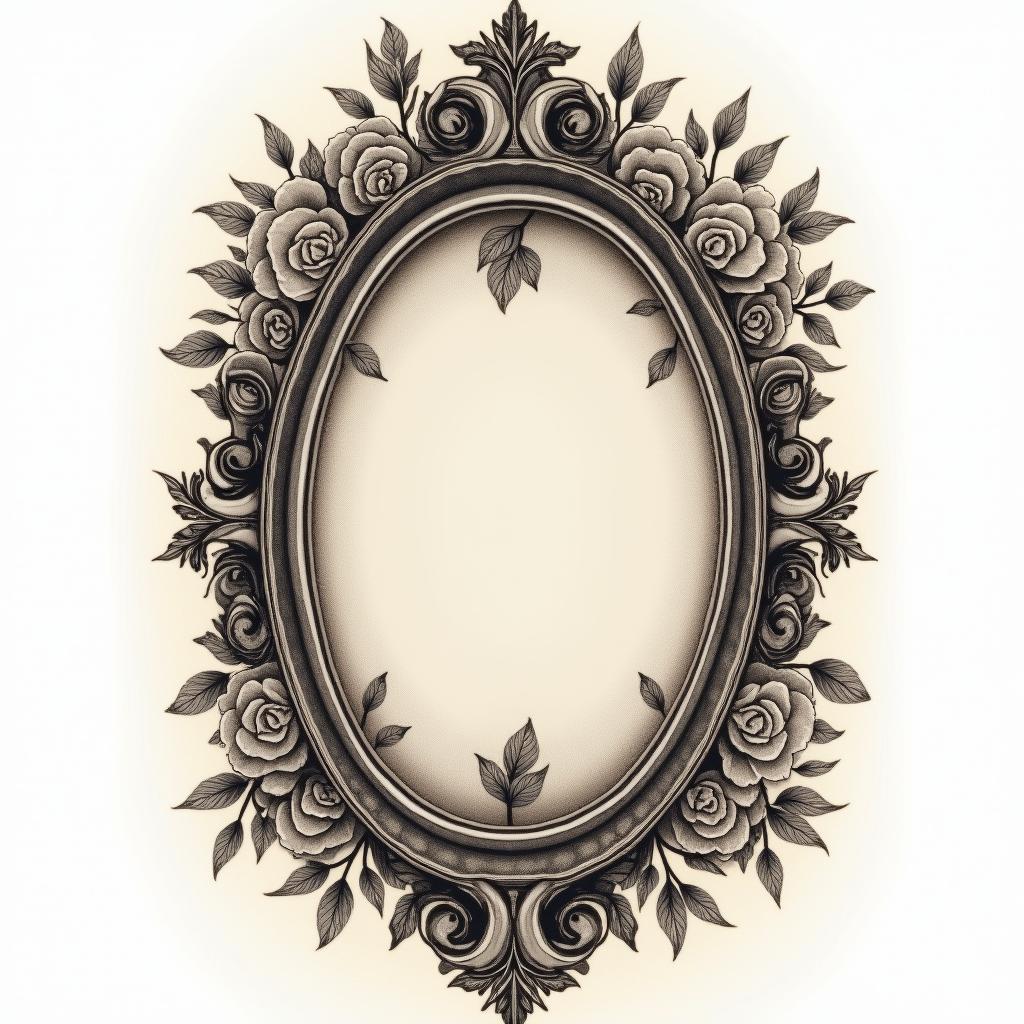 Infinity Claire Davein victorian style tattoo, featuring vintage and elegant elements, ornate frames, roses, antique, sepia-toned color scheme - Variation 2