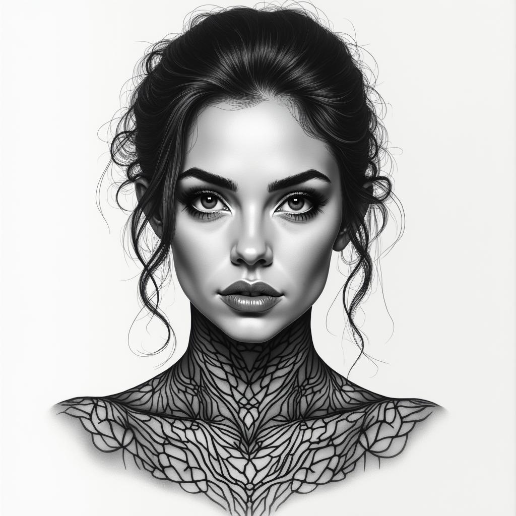 Estefania, cáncer, CDMXin portrait tattoo style, featuring a highly realistic and detailed depiction - Variation 2