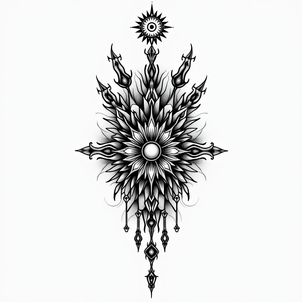 Missing my brothers whose gonein spiritual symbols tattoo style, featuring an intricate design incorporating elements, Hamsa hand, third eye, minimalist composition - Variation 2