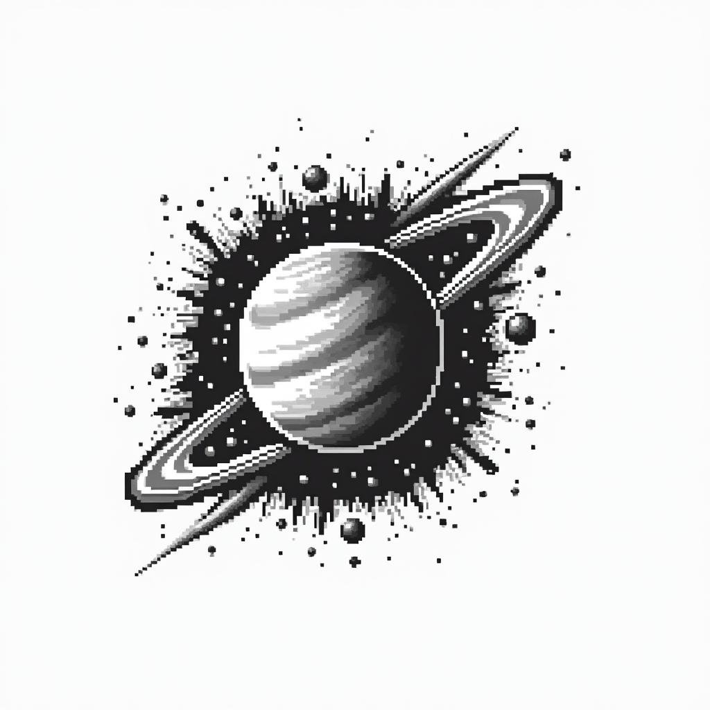 Spacein 8-bit tattoo style, minimalistic pixel style tattoo, pixel art with simplified shapes and retro gaming visuals, inspired by 8-bit pixel based detailing