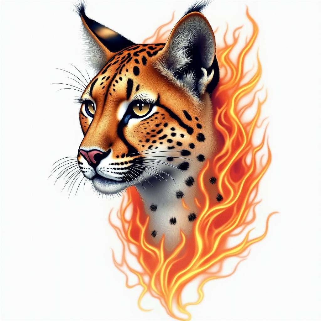 Cheetahin flame tattoo style showcasing fiery elements with dynamic flame patterns, glowing effect of flames, natural colors - Variation 4
