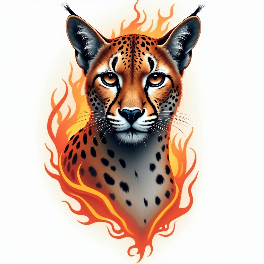 Cheetahin flame tattoo style showcasing fiery elements with dynamic flame patterns, glowing effect of flames, natural colors - Variation 3