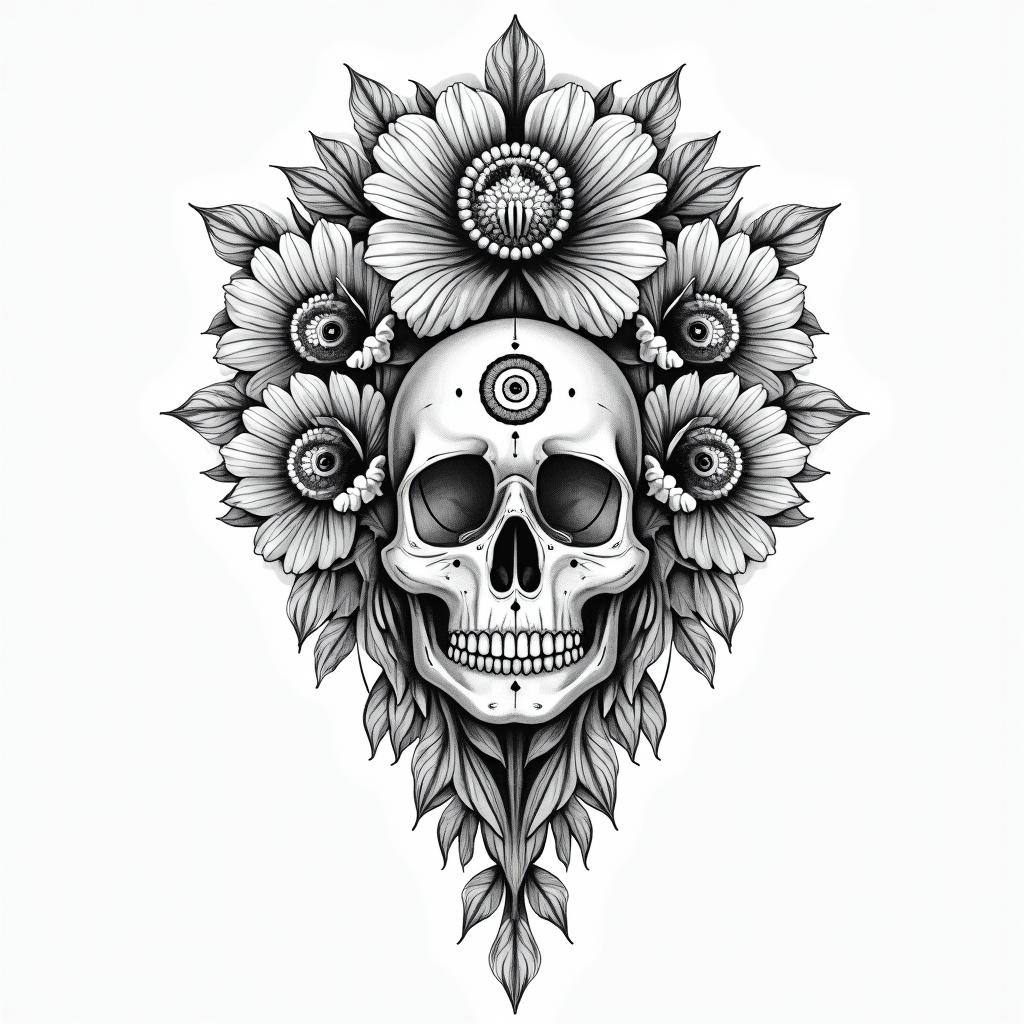 A man and a women that fell in love in a addiction with poppy flowersin spiritual symbols tattoo style, featuring an intricate design incorporating elements, Hamsa hand, third eye, minimalist composition - Variation 4