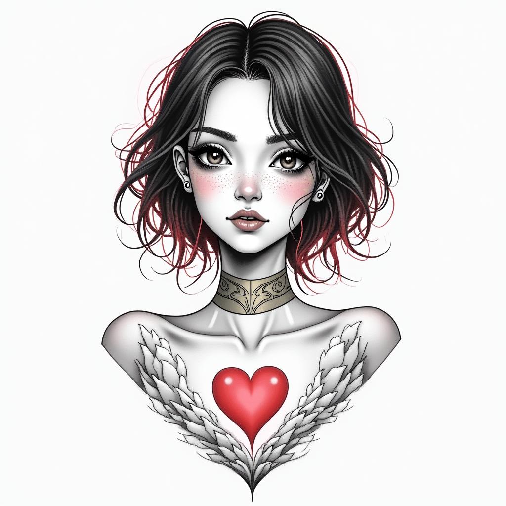 Futuristic cyberpunk girl with neon accentsin Modest style tattoo, featuring soft, delicate line work with simple and meaningful symbols, gentle waves, a heart, evoking a sense of serenity and grace, - Variation 4