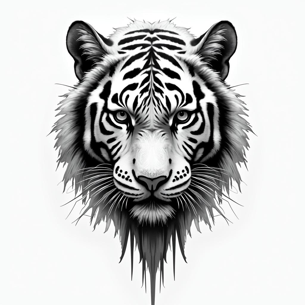 Tigertattoo in biomechanic style, the tattoo covered by robotic elements of futuristic cyberpunk design, robotic features detail, showcasing intricate mechanical components