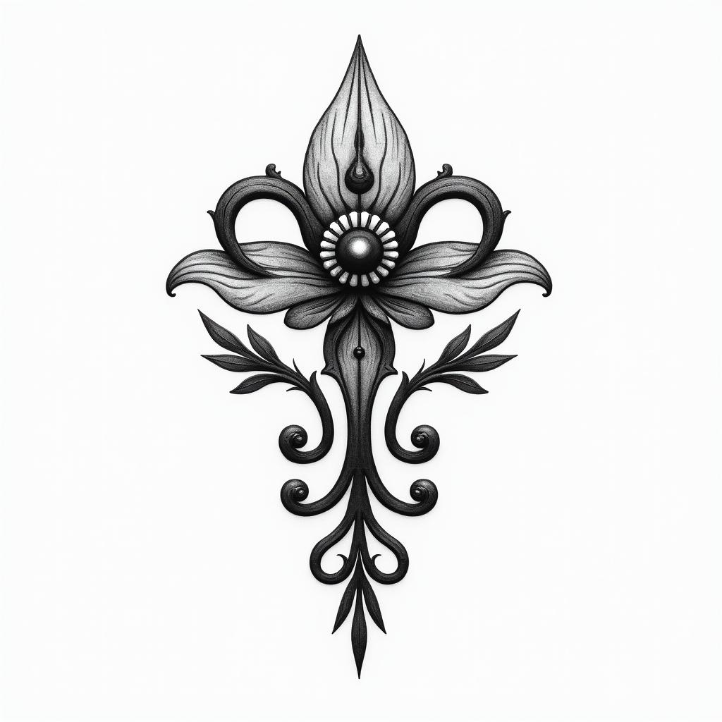 Shoulder flowerin spiritual symbols tattoo style, featuring an intricate design incorporating elements, Hamsa hand, third eye, minimalist composition - Variation 2