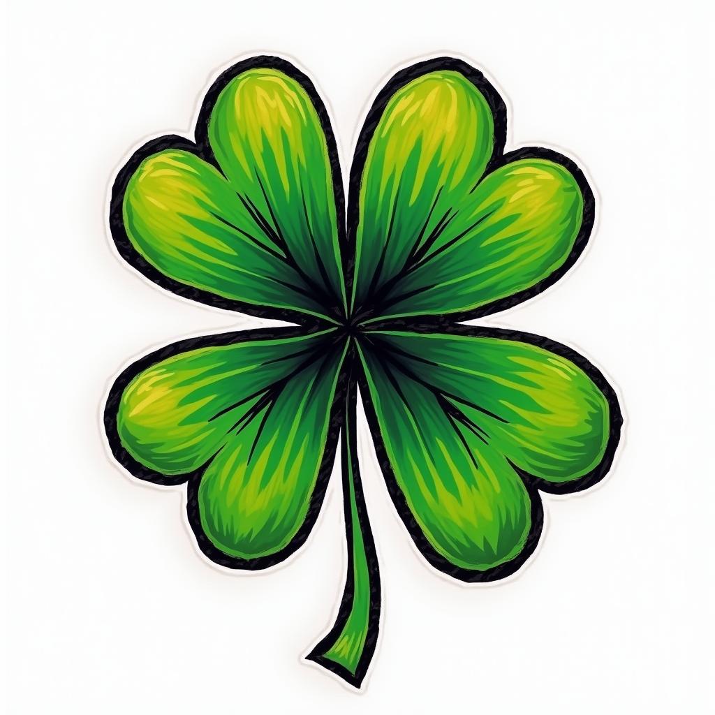 4 leaf cloverin pop art style tattoo, featuring bold and vibrant colors, exaggerated outlines, iconic imagery, inspired by comic books and speech bubbles, comic book characters, retro pop culture - Variation 3
