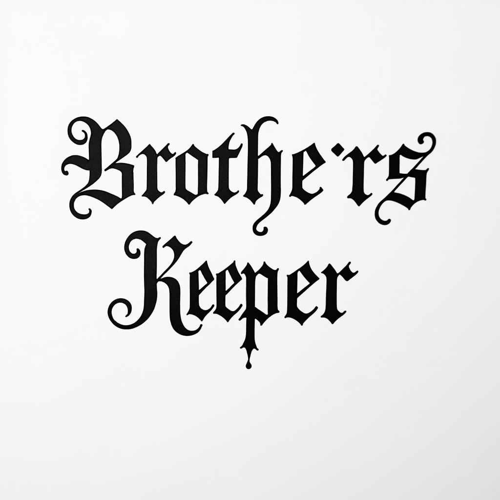 Brothers keeper tattoo from a sisters perspectiveminimalist text-based tattoo, Monospace font ultra-realistic, perfectly placed, high-quality font design, photo-realistic shading, 8k, high quality, finely detailed typograph - Variation 4