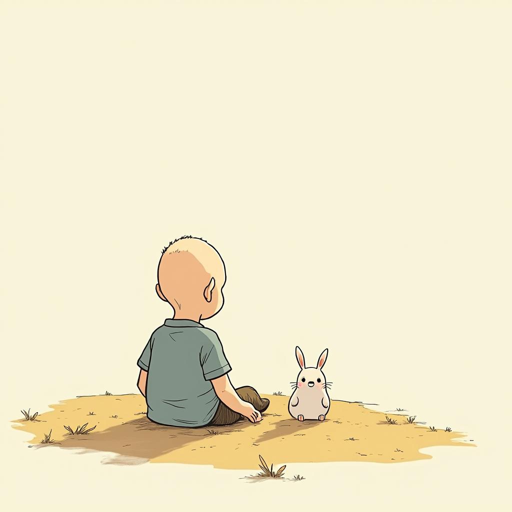 Difficult childhood, I love to travel, I want a happy life.Ghibli, Studio Ghibli aesthetic, hand-drawn anime style, retro nostalgic atmosphere, retro soft pastel color palette with earthy tones, retro Japanese cinematic shot, yellow tint effect, bald character, smooth surface, anime shadow 90's anime style - Variation 4