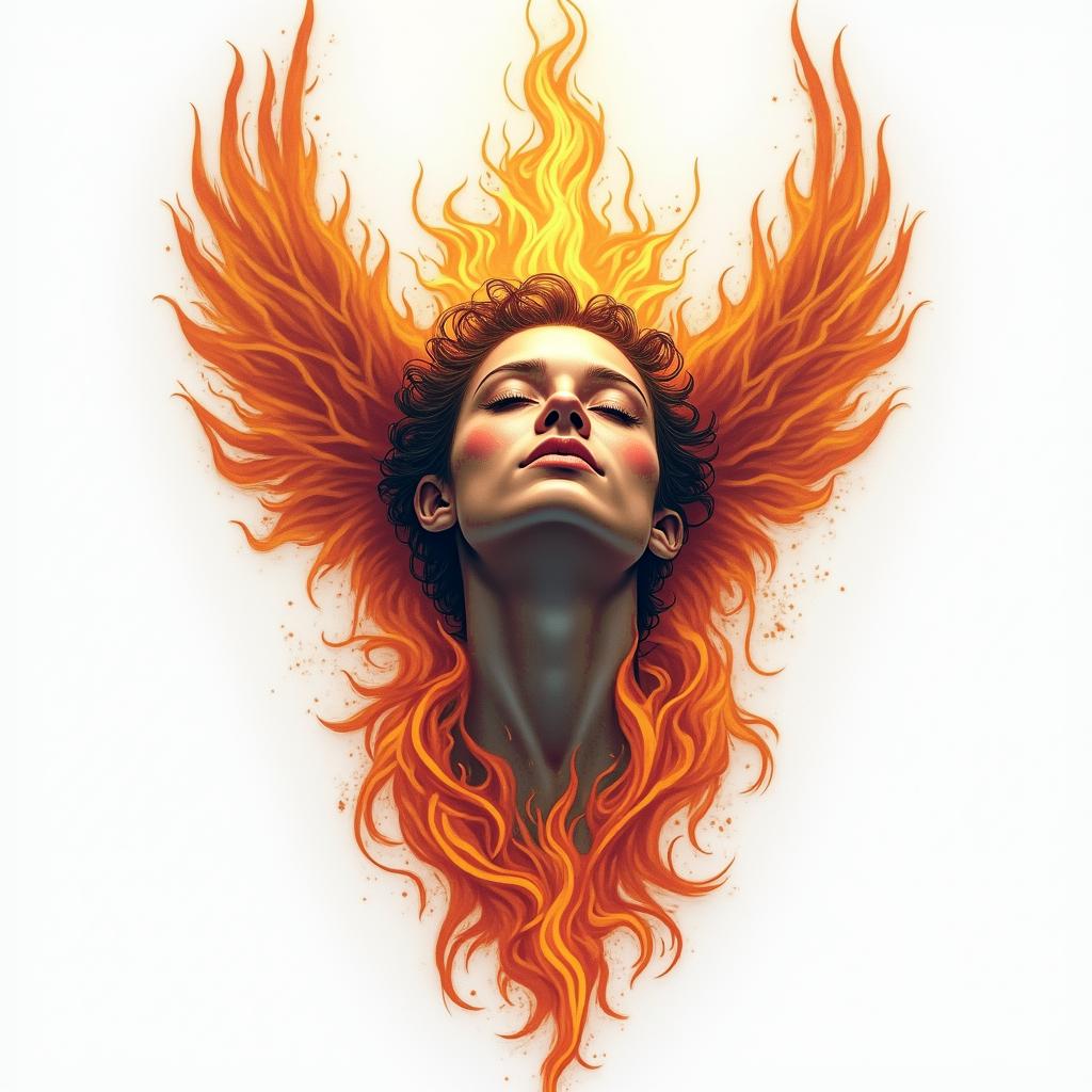 Recovering addiction and rising abovein flame tattoo style showcasing fiery elements with dynamic flame patterns, glowing effect of flames, natural colors - Variation 4