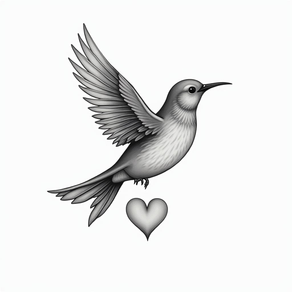 Painted bunting birdin Modest style tattoo, featuring soft, delicate line work with simple and meaningful symbols, gentle waves, a heart, evoking a sense of serenity and grace, - Variation 2