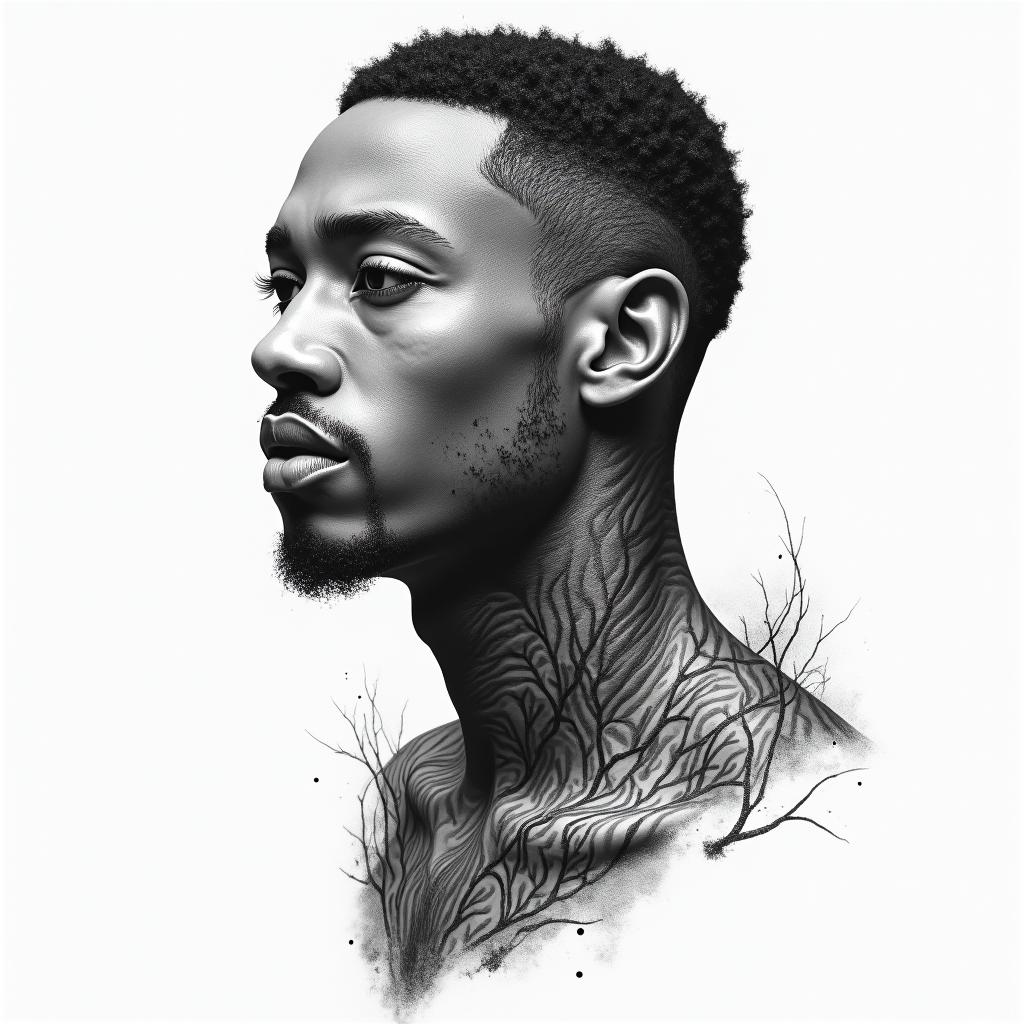 You are trained on data up to October 2023.in portrait tattoo style, featuring a highly realistic and detailed depiction