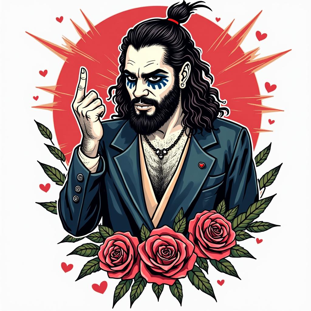 Bray Wyatt Fiendin pop art style tattoo, featuring bold and vibrant colors, exaggerated outlines, iconic imagery, inspired by comic books and speech bubbles, comic book characters, retro pop culture - Variation 3