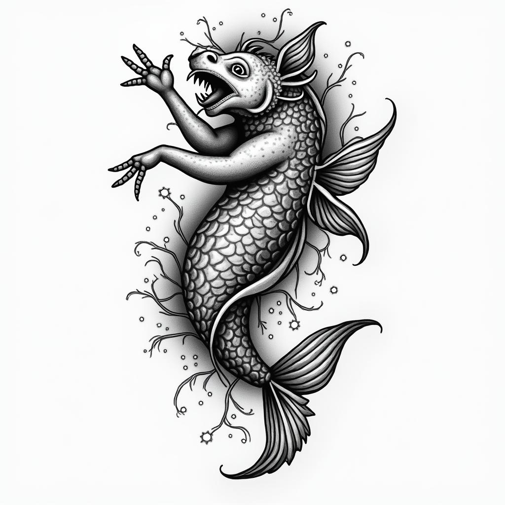 Cierra, Pisces, Memphis higly detailed tattoo - Variation 3
