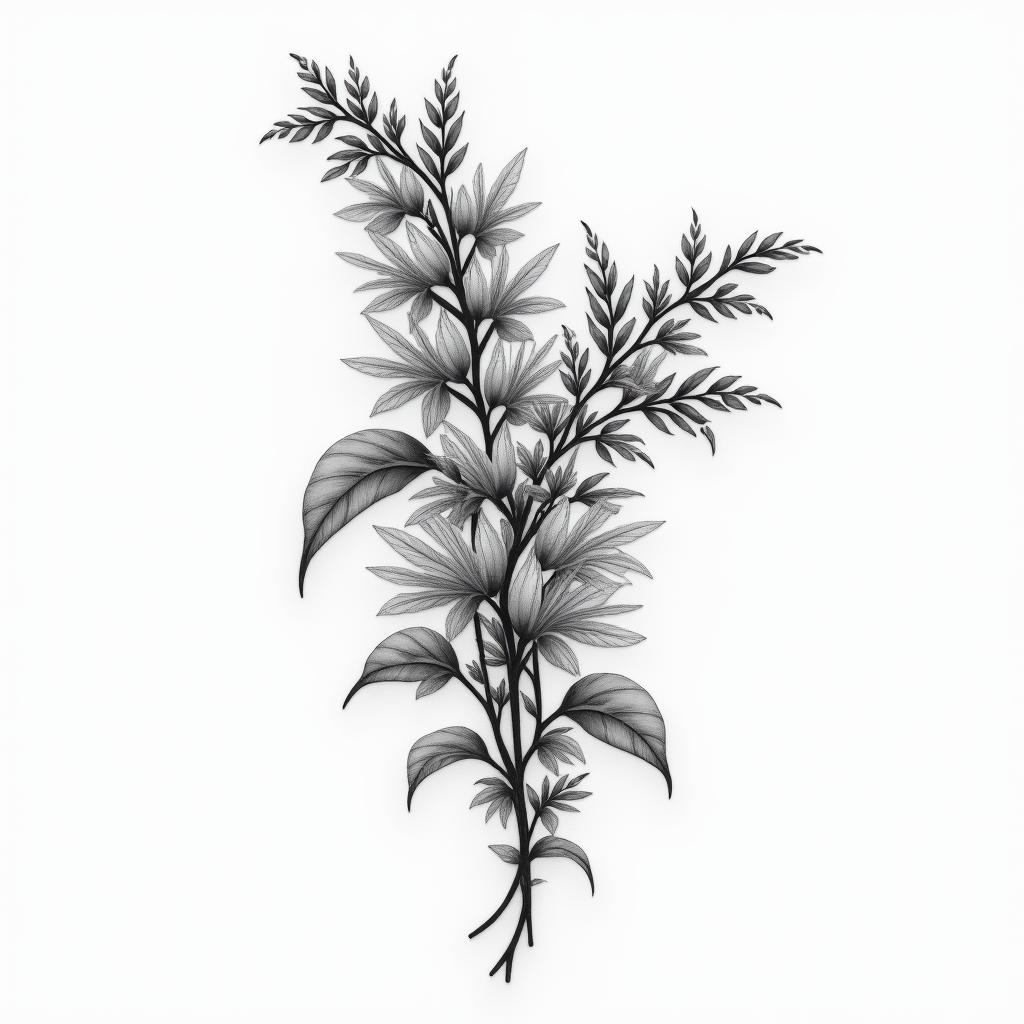 Wisteria plantin bohemian style tattoo, 8k - Variation 3