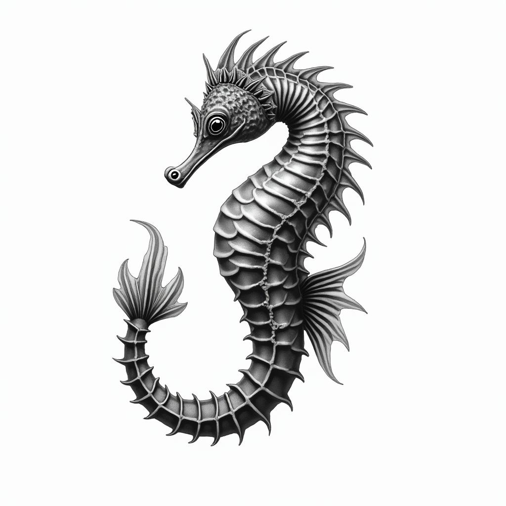 Seahorsein portrait tattoo style, featuring a highly realistic and detailed depiction  - Variation 2