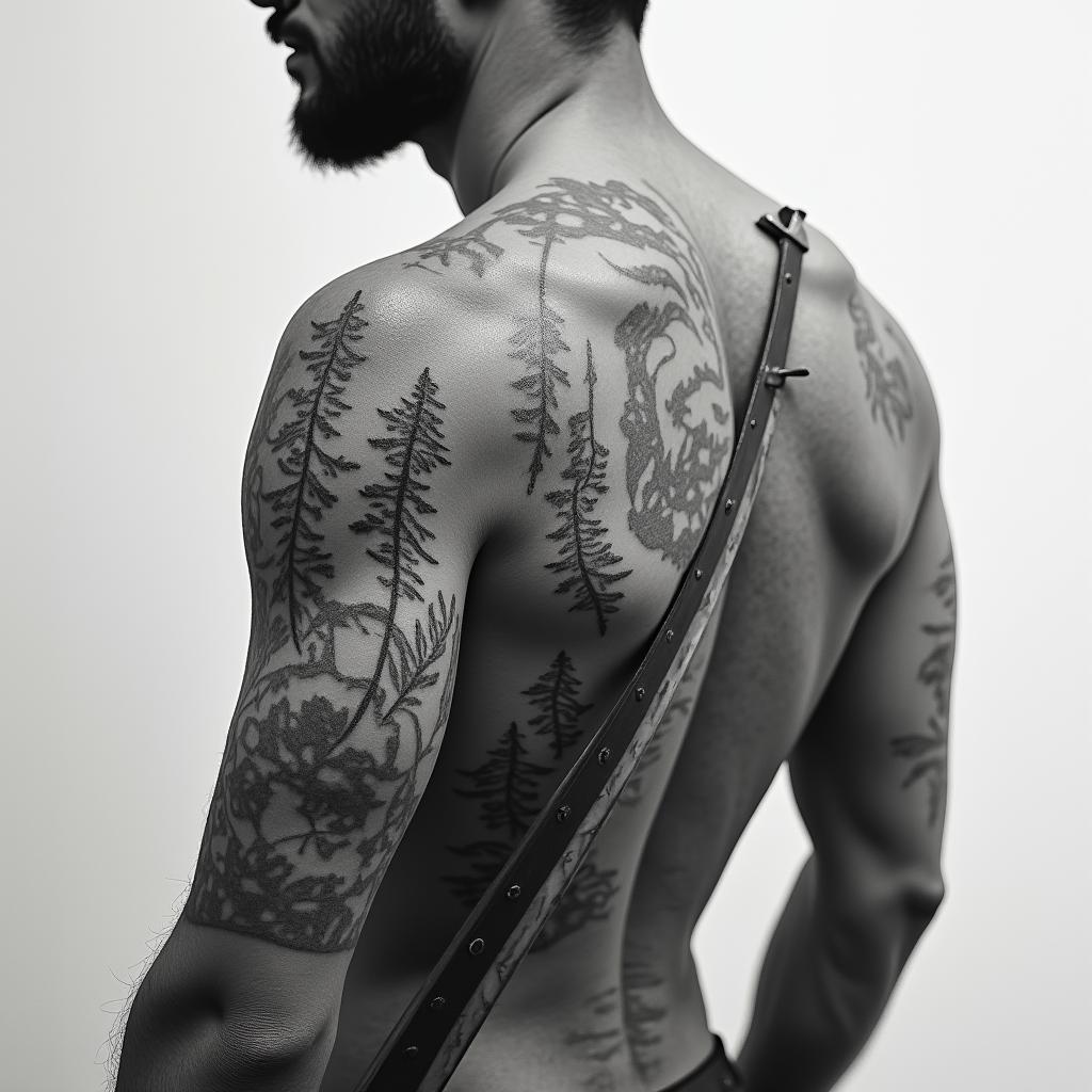 Hero with swordin portrait tattoo style, featuring a highly realistic and detailed depiction - Variation 3