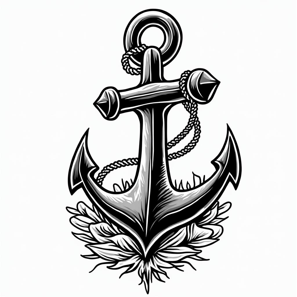 A ship's anchorin pop art style tattoo, featuring bold and vibrant colors, exaggerated outlines, iconic imagery, inspired by comic books and speech bubbles, comic book characters, retro pop culture - Variation 3