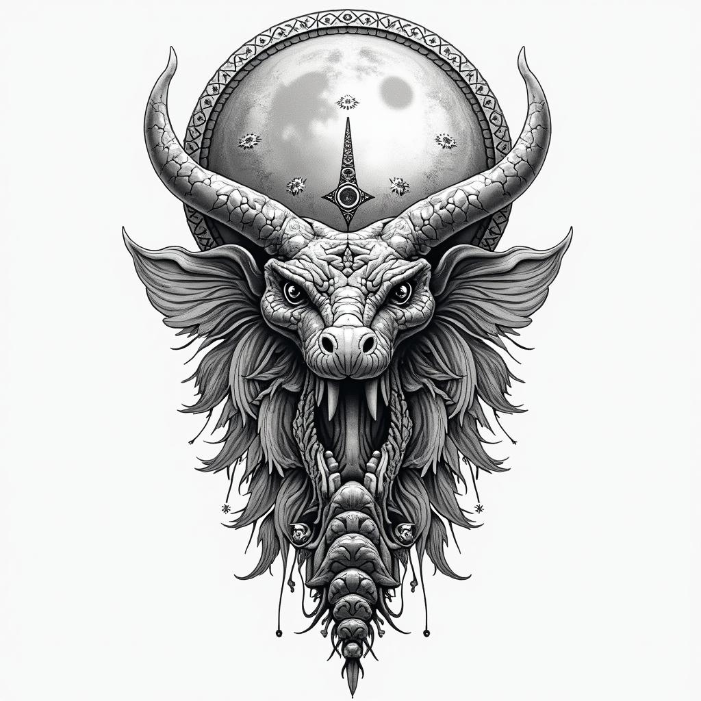 My name is Lars, my zodiac sign is Taurus, I am from São Paulo, I like animes, series, and movies, I like music games and animals, and I like dinosaurs, snakes, lizards, and whales.in paganic style tattoo, featuring ancient symbols, add vegvisir symbol, mystical figures, incorporating designs, pentagrams, runes, crescent moons,