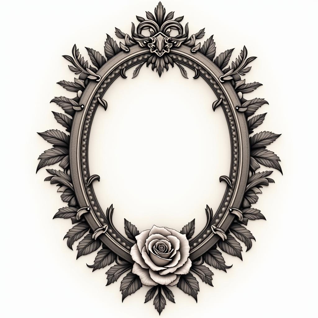 Greecein victorian style tattoo, featuring vintage and elegant elements, ornate frames, roses, antique, sepia-toned color scheme - Variation 2