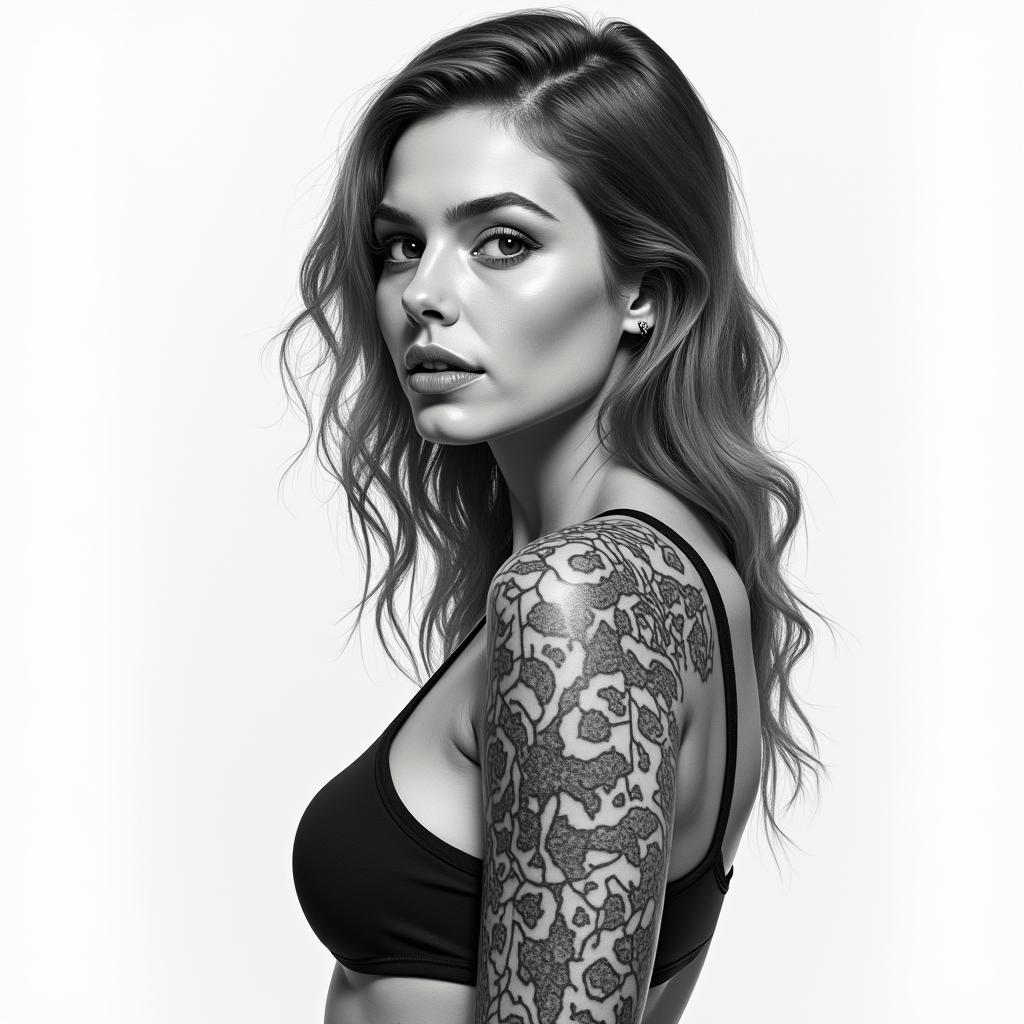 Amanda, Cancer, Chicagoin realism tattoo style, featuring a highly detailed, lifelike, capturing every detail, photorealistic, ultra realistic, intricate shading, smooth and sharp,