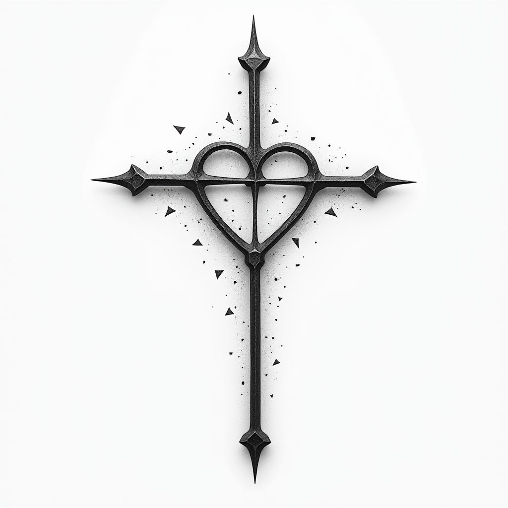 I want a cross, because of the gospel, an I like heart too, and a "Who is whorty"in minimalist style tattoo, featuring simple shapes and fine lines, with minimal shading and details, tiny triangles, creating a sense of balance and harmony - Variation 6