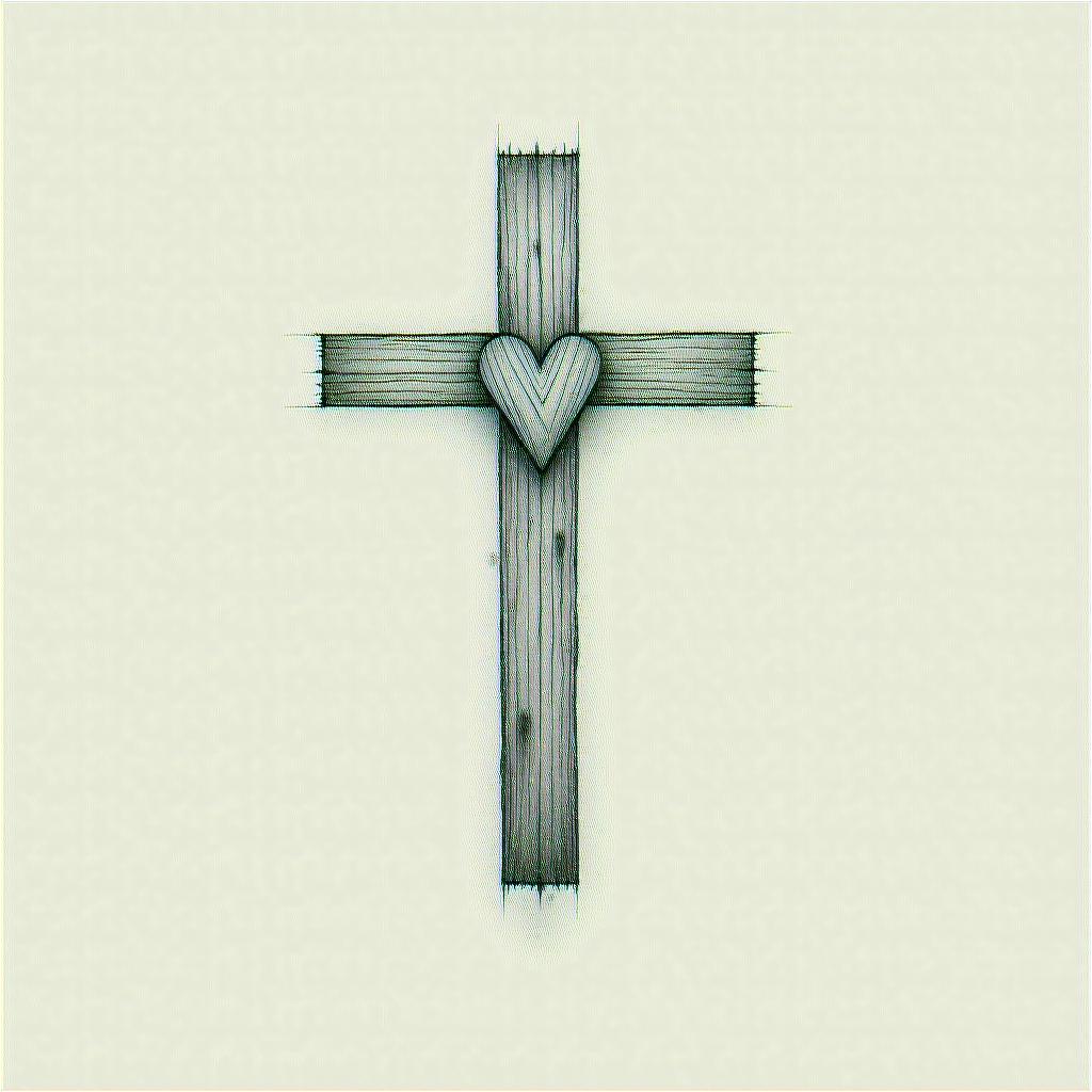 I want a cross, because of the gospel, an I like heart too, and a "Who is whorty"in minimalist style tattoo, featuring simple shapes and fine lines, with minimal shading and details, tiny triangles, creating a sense of balance and harmony - Variation 7